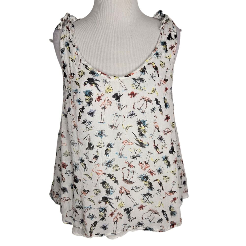 ModCloth Retro Tropical Tank Hawaiian Bird Novelty Print Gauzy Women Medium